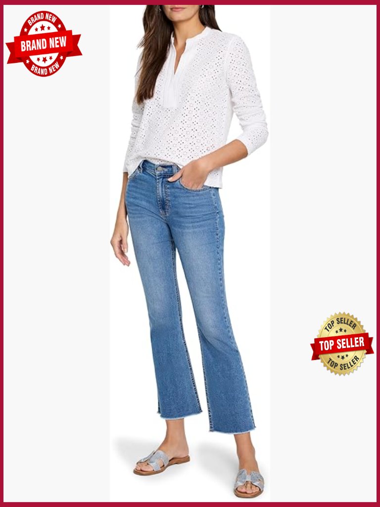 Knit Eyelet Split Neck Pullover Top - Soft Cotton - Relaxed Fit